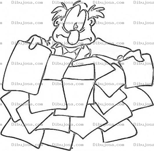 Dibujo para colorear Hombre Con Muchos Papeles Para Pintar Y Colorear