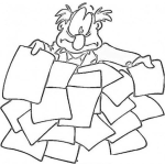 Dibujo para colorear Hombre Con Muchos Papeles Para Pintar Y Colorear