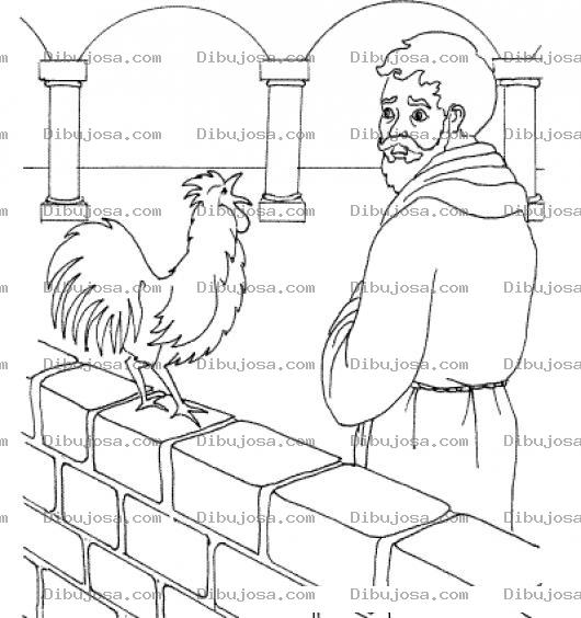 Dibujo para colorear Dibujo De Pedro Negando A Jesus Cuando El Gallo Canto Tres Veces Para Pintar Y Colorear