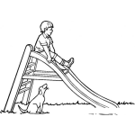 Dibujo para colorear Dibujo De Nino Deslizandose En Un Resbaladero Con Su Perro Al Lado Para Pintar Y Colorear