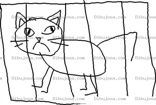 Dibujo para colorear Jaula De Gato Dibujo De Gato Encarcelado Para Pintar Y Colorear Gato Enjaulado