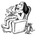 Dibujo para colorear Dibujo De Perro Comiendo Palomitas De Maiz Con Un Gato A La Par