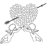 Dibujo para colorear Dibujo De Cupidos Con Muchos Corazones Para Pintar Y Colorear