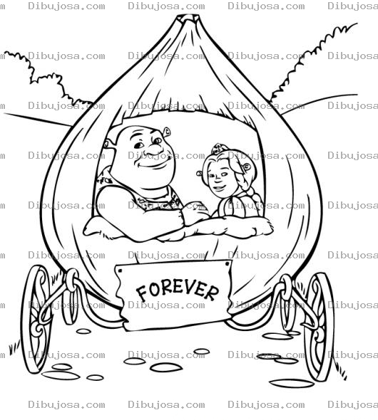 Dibujo para colorear Colorear a Fiona y a Shrek Recien casados