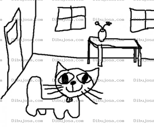 Dibujo para colorear Gatoencerrado Dibujo De Gatito En Una Casa Para Pintar Y Colorear