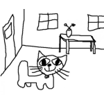 Dibujo para colorear Gatoencerrado Dibujo De Gatito En Una Casa Para Pintar Y Colorear