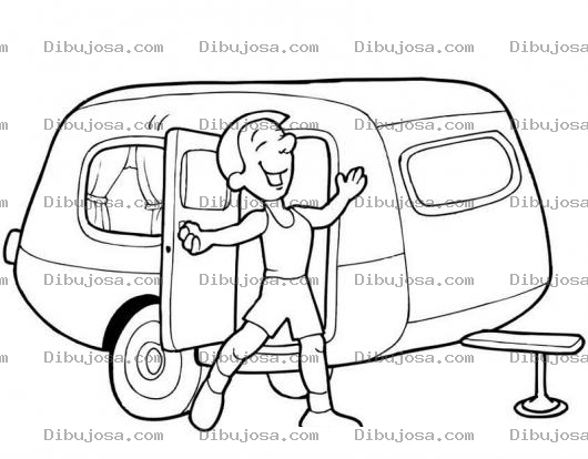 Dibujo para colorear Dibujo De Hombre Despertando Y Saliendo De Su Casita Rodante Para Pintr Y Colorear