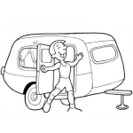 Dibujo para colorear Dibujo De Hombre Despertando Y Saliendo De Su Casita Rodante Para Pintr Y Colorear
