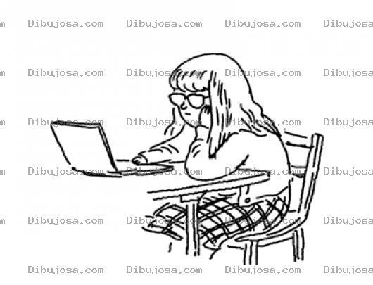 Dibujo para colorear Alumna Con Laptop Para Pintar Y Colorear