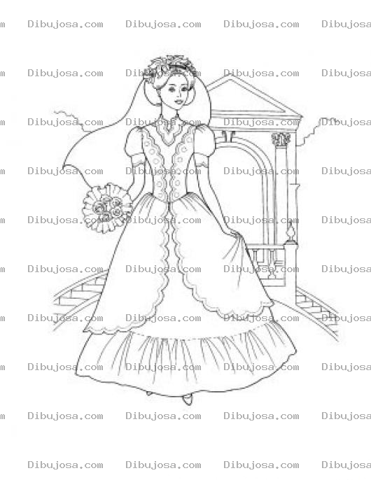 Dibujo para colorear Dibujo De Vestido De Novia Al Aire Libre Para Pintar Y Colorear