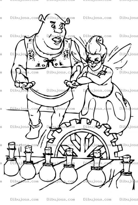 Dibujo para colorear Colorear a Shrek con la hada