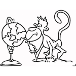 Dibujo para colorear Mono Frente A Un Atlas Del Mundo Para Pintar Y Colorear