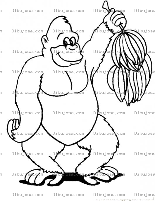 Dibujo para colorear Dibujo De Simio Con Una Penca De Bananos Para Pintar Y Colorear