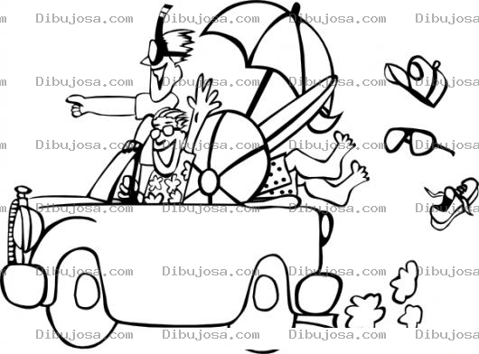 Dibujo para colorear Viaje A La Playa Dibujo De Amigos En Un Carro Camino Al Mar Para Pintar Y Colorear Veraneantes