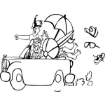 Dibujo para colorear Viaje A La Playa Dibujo De Amigos En Un Carro Camino Al Mar Para Pintar Y Colorear Veraneantes