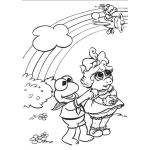 Dibujo para colorear Dibujo De Los Mopets Para Pintar Y Colorear A La Rana Rene La Cerdita Peggy Y A Gonzo Volando Sobre Un Arcoiris