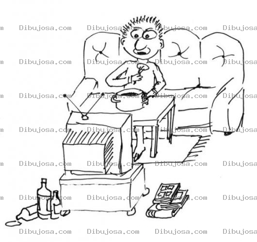 Dibujo para colorear Vida De Soltero Dibujo De Hombre Soltero Comiendo En La Sala Para Pintar Y Colorear