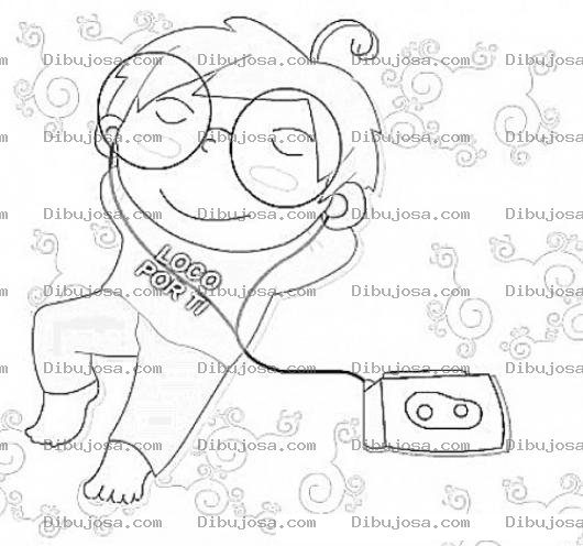 Dibujo para colorear Locoporti Dibujo De Nino Enamorado Con Lentes Escuchando Musica Con Una Camisa Que Dice Loco Por Ti Para Pintar Y Colorear