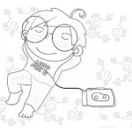 Dibujo para colorear Locoporti Dibujo De Nino Enamorado Con Lentes Escuchando Musica Con Una Camisa Que Dice Loco Por Ti Para Pintar Y Colorear
