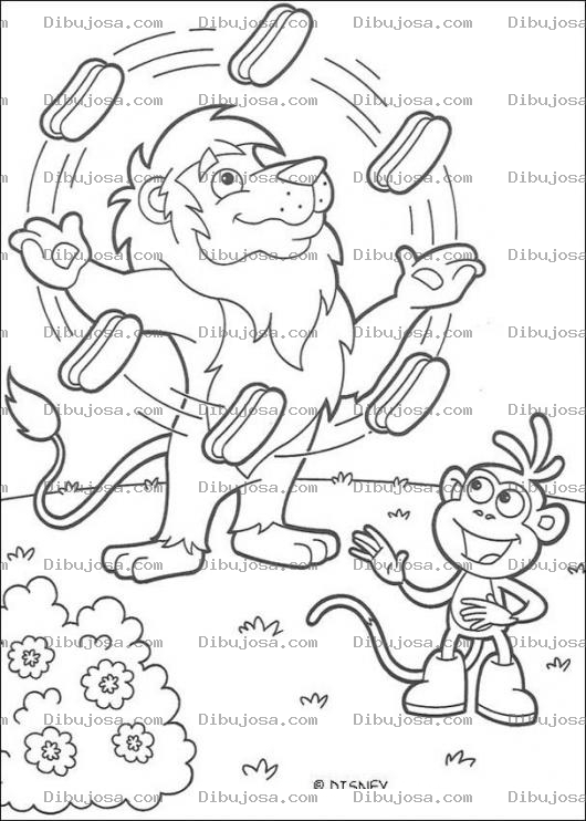 Dibujo para colorear Dibujo De Leon Malavarista Y El Mono De Dora Exploradora Para Pintar Y Colorear