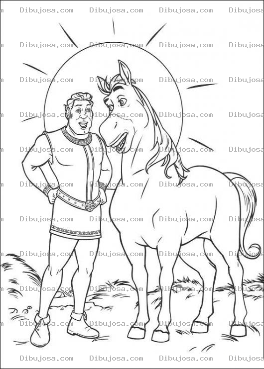 Dibujo para colorear Colorear al Principe y al caballo de Shrek