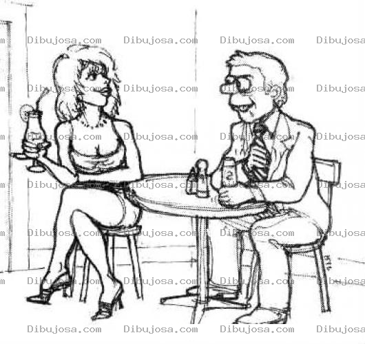 Dibujo para colorear Dibujo De Maniatico Con Una Mujer En Una Cafeteria Para Pintar Y Colorear