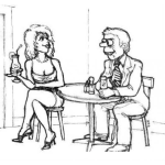 Dibujo para colorear Dibujo De Maniatico Con Una Mujer En Una Cafeteria Para Pintar Y Colorear