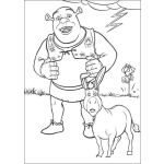 Dibujo para colorear Colorear a Shrek y Burro con una rosa al fondo