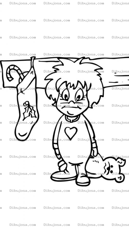 Dibujo para colorear Dibujo De Nino Con Pijama Y Con Osito En Navidad Para Pintar Y Colorear