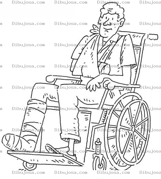 Dibujo para colorear Dibujo De Hombre Quebrado Del Brazo Y Del Pie En Una Silla De Ruedas Para Pintar Y Colorear