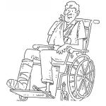 Dibujo para colorear Dibujo De Hombre Quebrado Del Brazo Y Del Pie En Una Silla De Ruedas Para Pintar Y Colorear