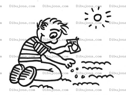 Dibujo para colorear El Sembrador Dibujo De Nino Sembrando Semillas En El Suelo Para Pintar Y Colorear