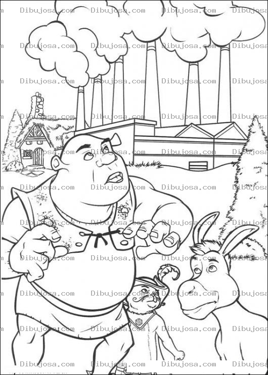 Dibujo para colorear Colorear Shrek frente a la fabrica