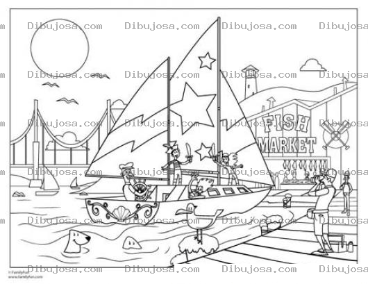 Dibujo para colorear Dibujo De Bote De Vela En Un Muelle Para Pintar Y Colorear