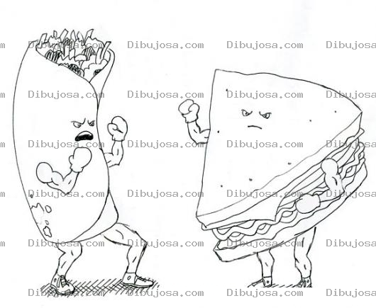 Dibujo para colorear Pelea De Comida Para Pintar Y Colorear