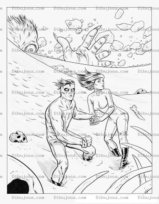 Dibujo para colorear Dibujo De Una Pareja Huyendo De Un Gigante Para Pintar Y Colorear