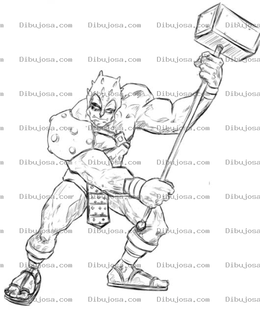 Dibujo para colorear Dibujo De Luchador Con Mazo Para Pintar Y Colorear