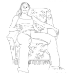 Dibujo para colorear Dibujo De Mujer Madura Viendo Tele Sentada Sobre Un Sofa Con El Control Remoto En Su Mano Para Pintar Y Colorear