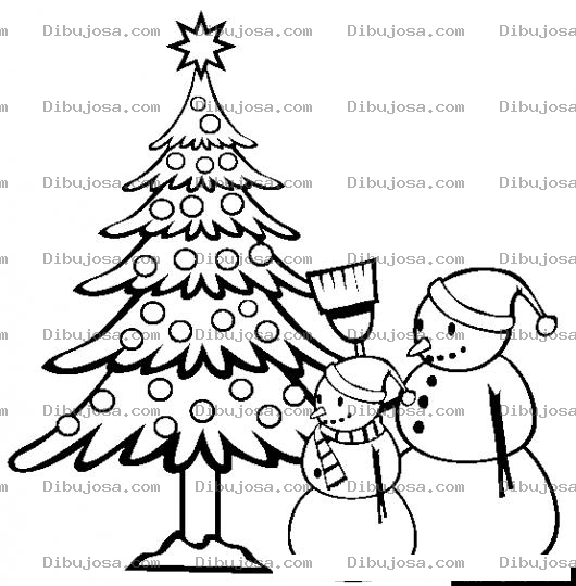 Dibujo para colorear Dibujo De Dos Munecos De Nieve Con Un Arbolito De Navidad Para Pintar Y Colorear