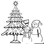 Dibujo para colorear Dibujo De Dos Munecos De Nieve Con Un Arbolito De Navidad Para Pintar Y Colorear