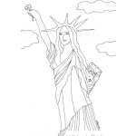 Dibujo para colorear Dibujo De La Estatua De La Libertas Levantando Un Flor Y Sosteniendo Un Libro De Amor Para Pinta Y Colorear