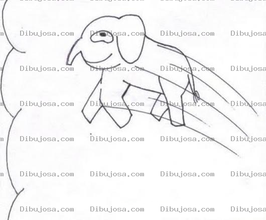 Dibujo para colorear Dibujo De Un Elefante Volando En El Aire Para Pintar Y Colorear