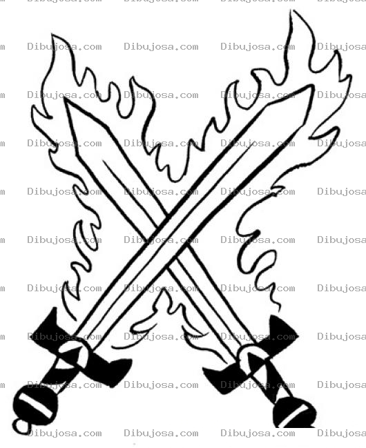 Dibujo para colorear Espadas De Fuego Para Pintar Y Colorear