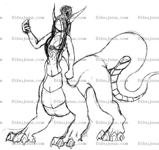 Dibujo para colorear Dibujo De Mujer Dragon Para Pintar Y Colorear