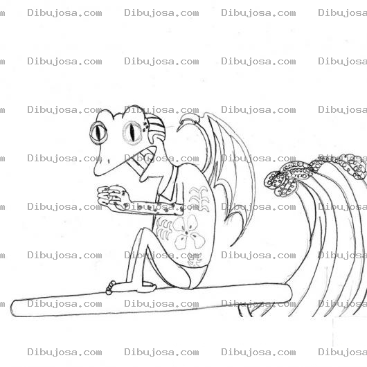 Dibujo para colorear Dibujo De Rana Con Alas De Murcielago Surfeando En El Mar Para Pintar Y Colorear