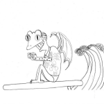 Dibujo para colorear Dibujo De Rana Con Alas De Murcielago Surfeando En El Mar Para Pintar Y Colorear