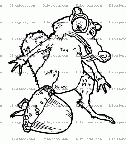 Dibujo para colorear Dibujo De Ardilla Y Bellota De La Era De Hielo Para Pintar Y Colorear