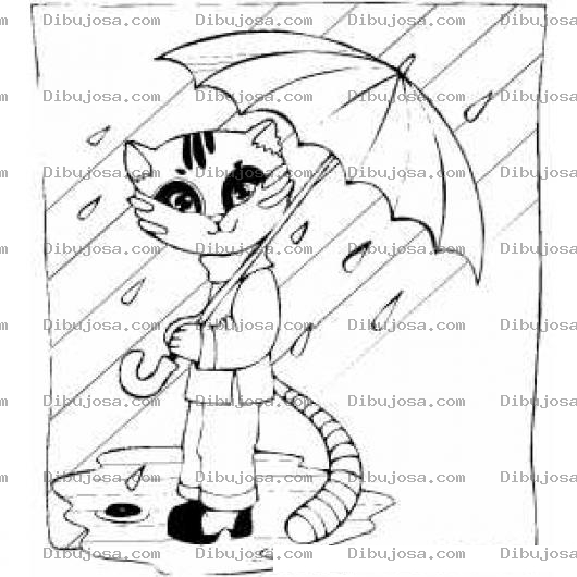 Dibujo para colorear Sere La Gata Bajo La Lluvia Y Maullare Por Ti Dibujo De Un Gato Con Sombrilla Para Pintar Y Colorear