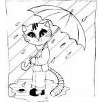 Dibujo para colorear Sere La Gata Bajo La Lluvia Y Maullare Por Ti Dibujo De Un Gato Con Sombrilla Para Pintar Y Colorear