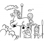 Dibujo para colorear Dibujo De Vikingas Frente A Un Caballito De Feria Para Pintar Y Colorear Caballo De Carrusel